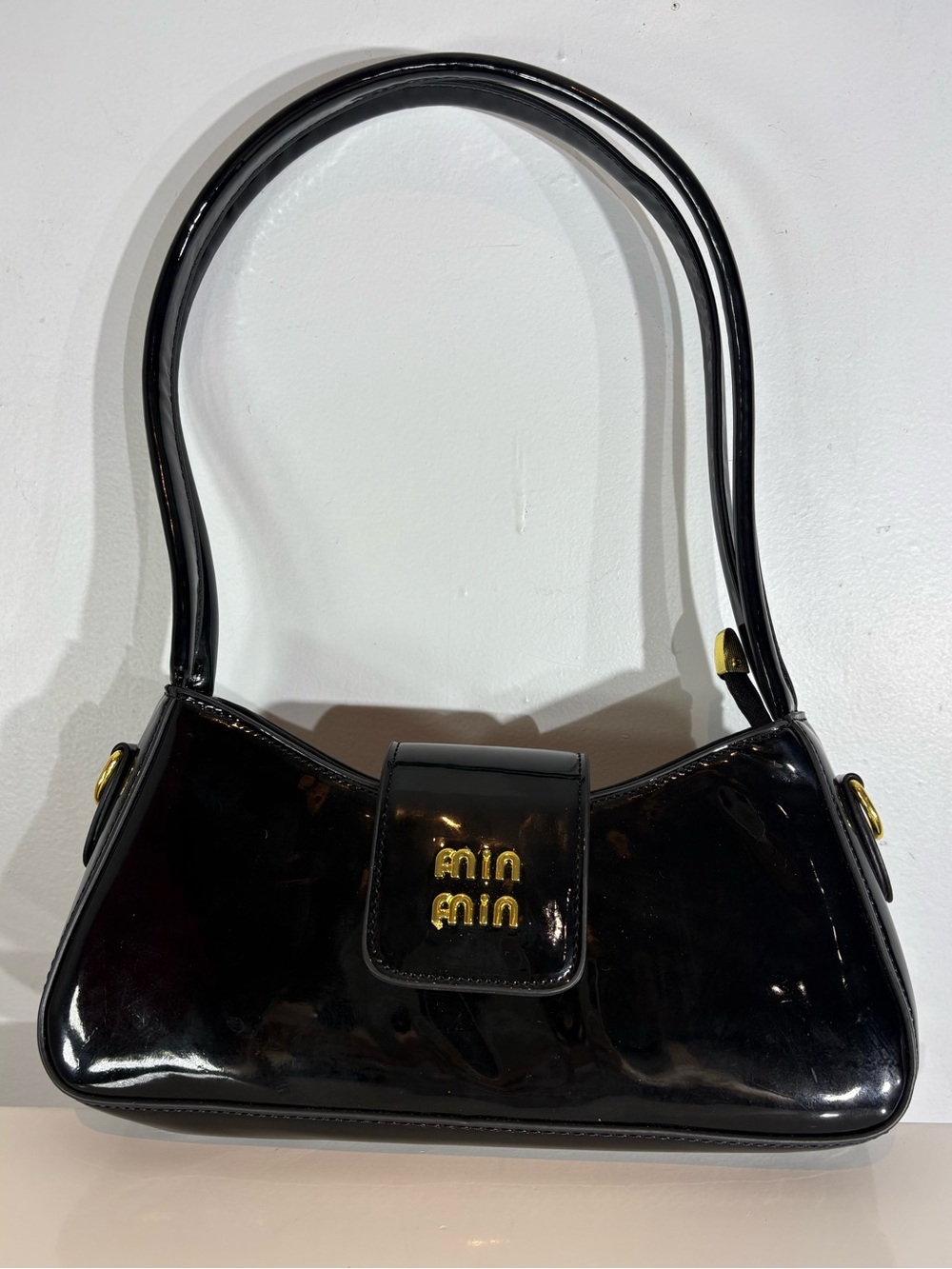 Min Min Black Patent Leather Shoulder Bag Convertible Crossbody